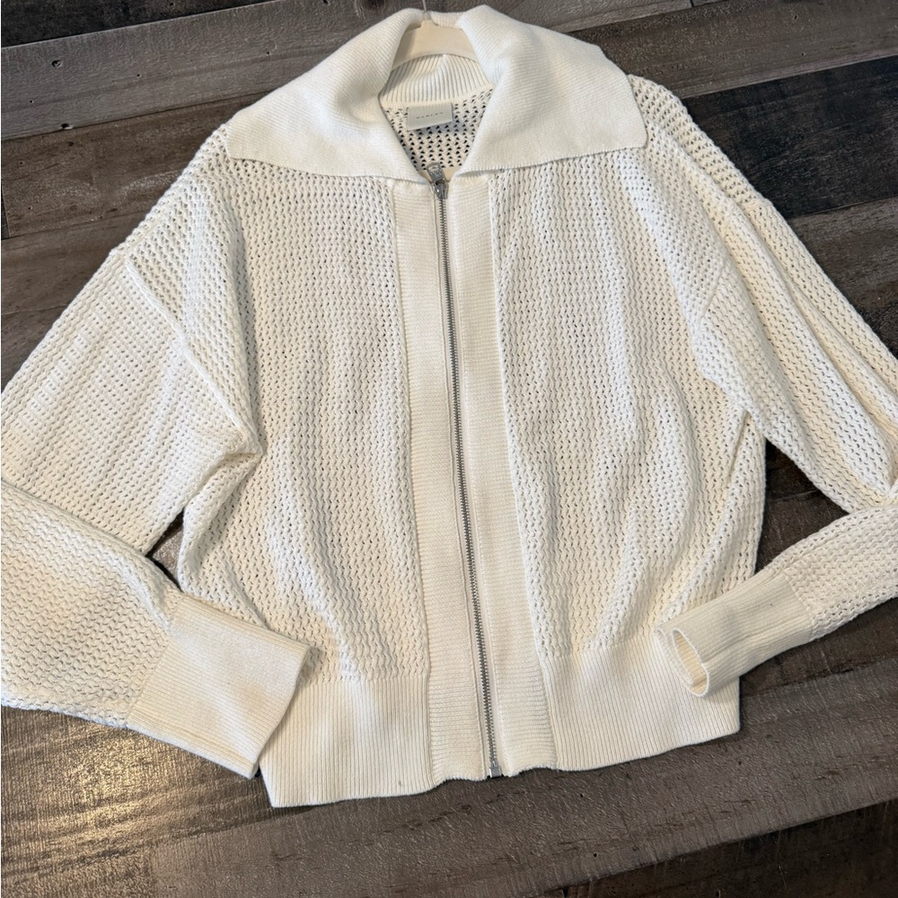 Varley Fairfield True Knit Zip‎ Jacket Large Ivory Tennis Club Quiet Luxury